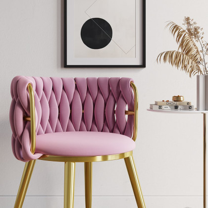 HMR Sweave Nordic Barrel Dining Chair with Velvet Upholstery - Pink