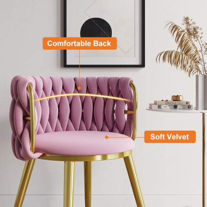 HMR Sweave Nordic Barrel Dining Chair with Velvet Upholstery - Pink