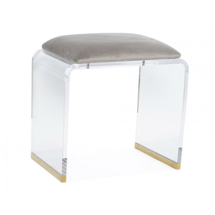HMR Velvet Upholstered and Acrylic Frame Makeup Vanity Stool and Clear Ottoman - Gray, 12.6"W x 9.1"D x 12.2"H
