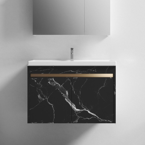 HMR - 40" Floating Bathroom Vanity with Ceramic Top and Drop-in Sink in Black