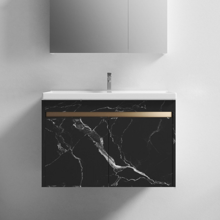 HMR - 40" Floating Bathroom Vanity with Ceramic Top and Drop-in Sink in Black