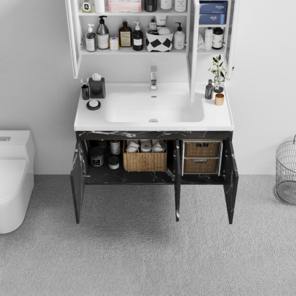 HMR - 40" Floating Bathroom Vanity with Ceramic Top and Drop-in Sink in Black
