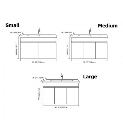 HMR - 40" Floating Bathroom Vanity with Ceramic Top and Drop-in Sink in Black