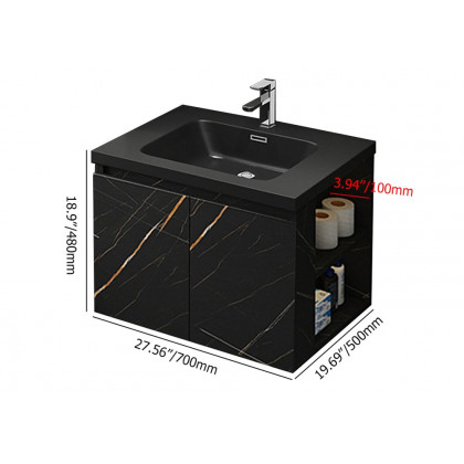 HMR Wall-Hung Bathroom Vanity with Top Stone Slate Vessel/Sink - Black, Faux Marble