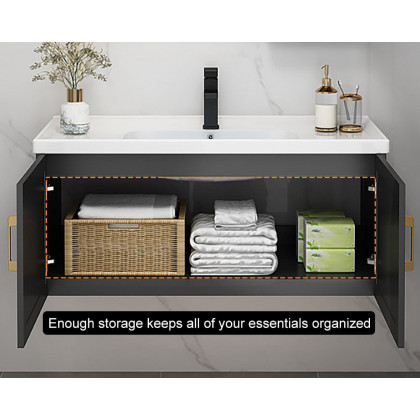 HMR Floating 28" Bathroom Vanity Set Ceramic Sink with Cabinet - Black
