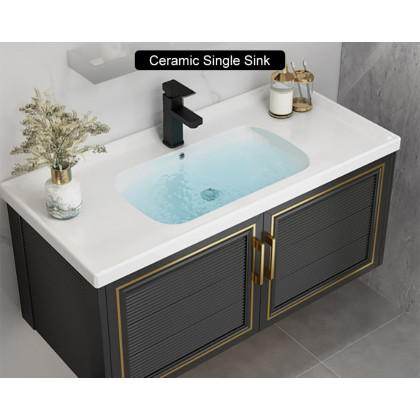 HMR Floating 28" Bathroom Vanity Set Ceramic Sink with Cabinet - Black