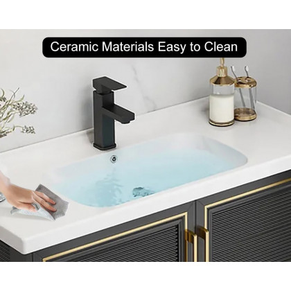 HMR Floating 28" Bathroom Vanity Set Ceramic Sink with Cabinet - Black