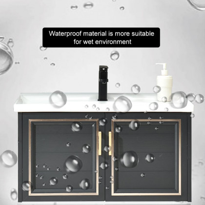 HMR Floating 28" Bathroom Vanity Set Ceramic Sink with Cabinet - Black
