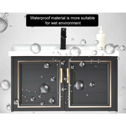 HMR Floating 28" Bathroom Vanity Set Ceramic Sink with Cabinet - Black