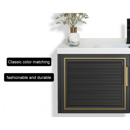 HMR Floating 28" Bathroom Vanity Set Ceramic Sink with Cabinet - Black
