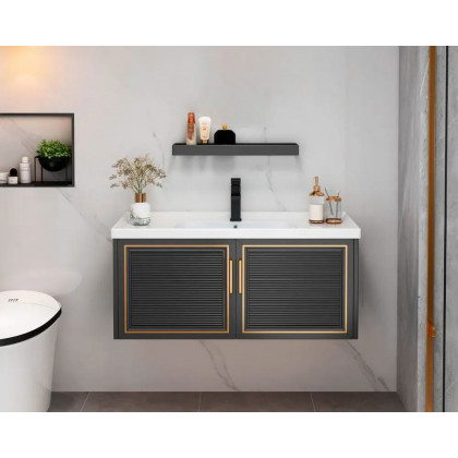 HMR Floating 28" Bathroom Vanity Set Ceramic Sink with Cabinet - Black