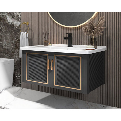 HMR Floating 28" Bathroom Vanity Set Ceramic Sink with Cabinet - Black