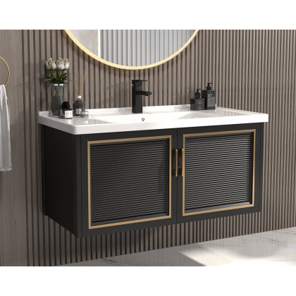 HMR Floating 28" Bathroom Vanity Set Ceramic Sink with Cabinet - Black