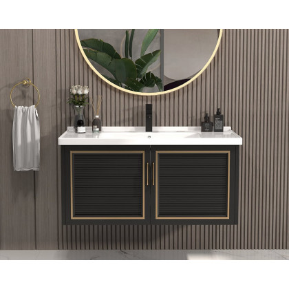 HMR Floating 28" Bathroom Vanity Set Ceramic Sink with Cabinet - Black
