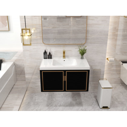 HMR Floating 28" Bathroom Vanity Set Ceramic Sink with Cabinet - Black