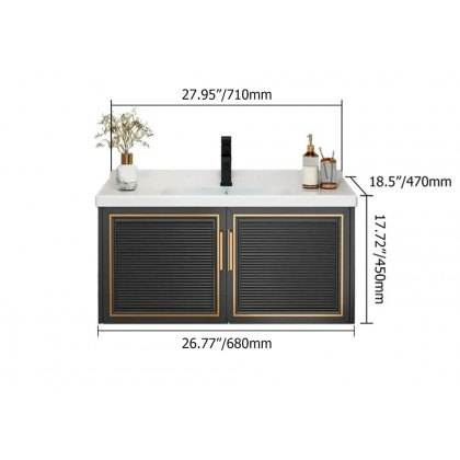 HMR Floating 28" Bathroom Vanity Set Ceramic Sink with Cabinet - Black
