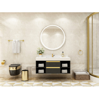 HMR - 39.4" Modern Floating Bathroom Vanity Set with Ceramic Sink 2 Drawers & Open Shelves