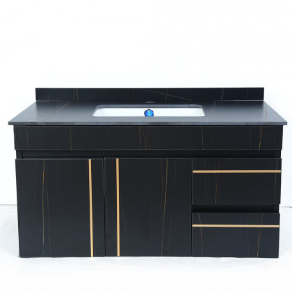 HMR - 35" Faux Marble Floating Bathroom Vanity with Single Ceramic Sink in Black