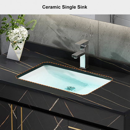 HMR - 35" Faux Marble Floating Bathroom Vanity with Single Ceramic Sink in Black