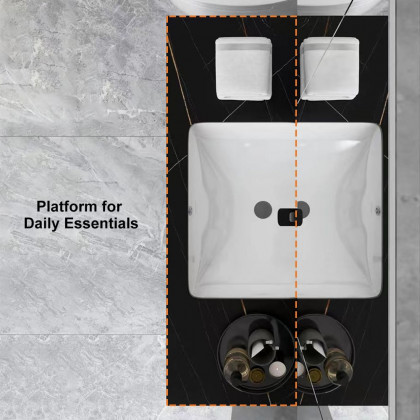 HMR - 35" Faux Marble Floating Bathroom Vanity with Single Ceramic Sink in Black