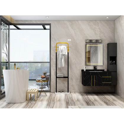 HMR - 35" Faux Marble Floating Bathroom Vanity with Single Ceramic Sink in Black