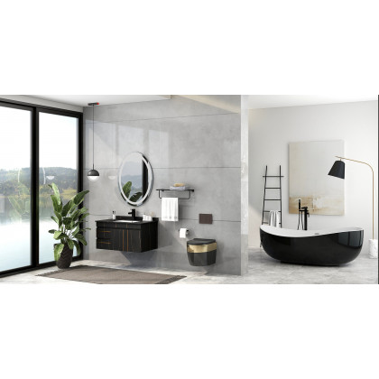 HMR - 35" Faux Marble Floating Bathroom Vanity with Single Ceramic Sink in Black