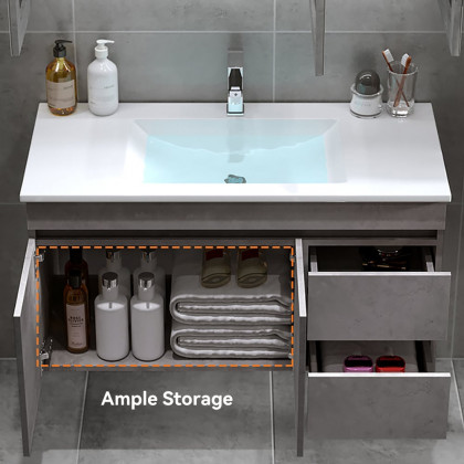 HMR - 36" Floating Bathroom Vanity with Sink Wall Mounted in Faux Marble Vessel