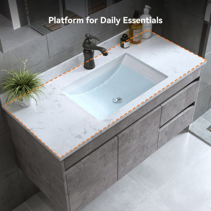 HMR - 36" Floating Bathroom Vanity with Sink Wall Mounted in Faux Marble Vessel