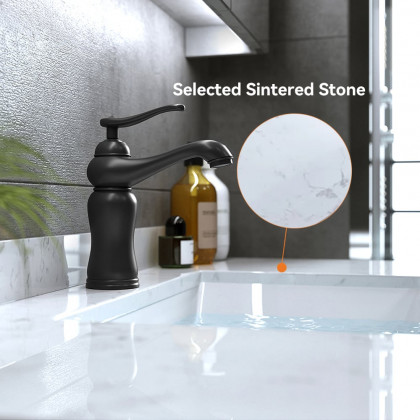 HMR - 36" Floating Bathroom Vanity with Sink Wall Mounted in Faux Marble Vessel