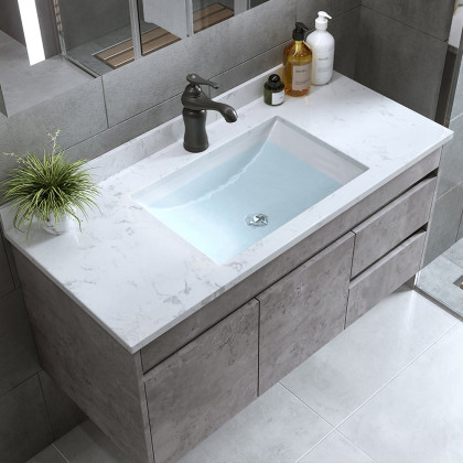 HMR - 36" Floating Bathroom Vanity with Sink Wall Mounted in Faux Marble Vessel