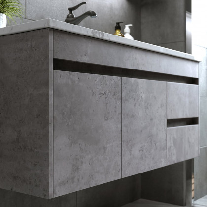 HMR - 36" Floating Bathroom Vanity with Sink Wall Mounted in Faux Marble Vessel