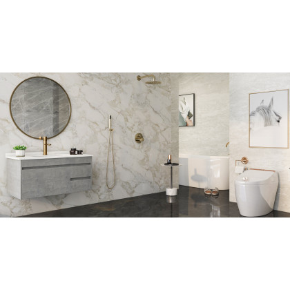 HMR - 36" Floating Bathroom Vanity with Sink Wall Mounted in Faux Marble Vessel