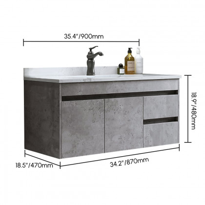 HMR - 36" Floating Bathroom Vanity with Sink Wall Mounted in Faux Marble Vessel
