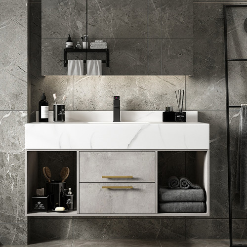 HMR - 40" Floating Bathroom Vanity with Sintered Stone Top in Gray