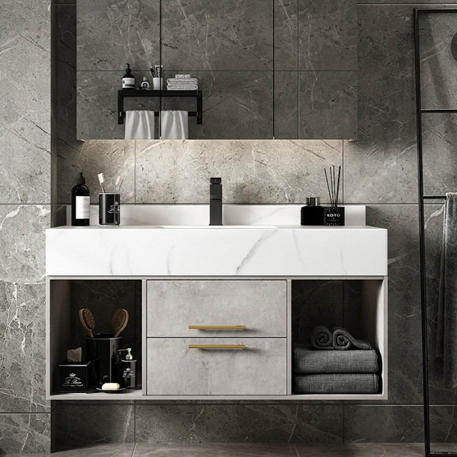 HMR - 40" Floating Bathroom Vanity with Sintered Stone Top in Gray
