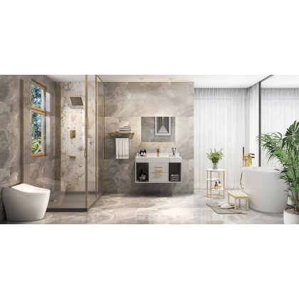 HMR - 40" Floating Bathroom Vanity with Sintered Stone Top in Gray