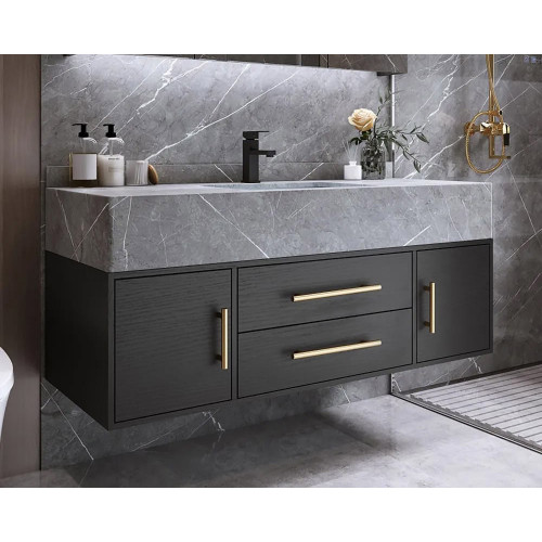 HMR - 39" Modern Floating Stone Top Bathroom Vanity Set with Sink