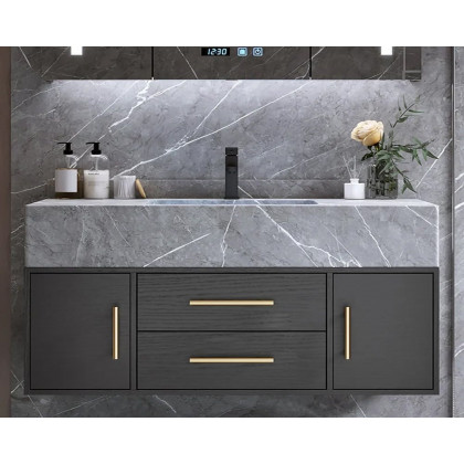 HMR - 39" Modern Floating Stone Top Bathroom Vanity Set with Sink