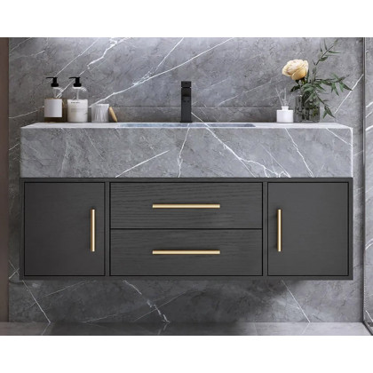 HMR - 39" Modern Floating Stone Top Bathroom Vanity Set with Sink