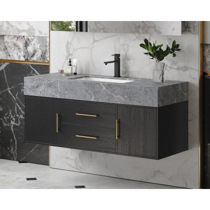 HMR - 39" Modern Floating Stone Top Bathroom Vanity Set with Sink