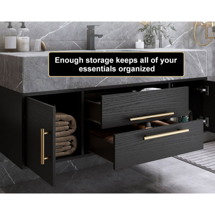 HMR - 39" Modern Floating Stone Top Bathroom Vanity Set with Sink