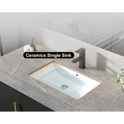 HMR - 39" Modern Floating Stone Top Bathroom Vanity Set with Sink