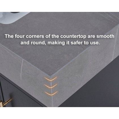 HMR - 39" Modern Floating Stone Top Bathroom Vanity Set with Sink