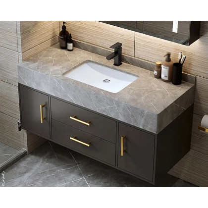 HMR - 39" Modern Floating Stone Top Bathroom Vanity Set with Sink