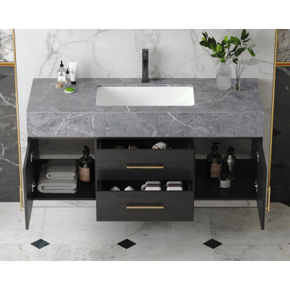 HMR - 39" Modern Floating Stone Top Bathroom Vanity Set with Sink