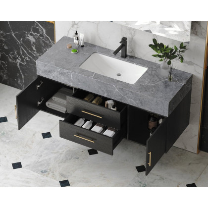 HMR - 39" Modern Floating Stone Top Bathroom Vanity Set with Sink