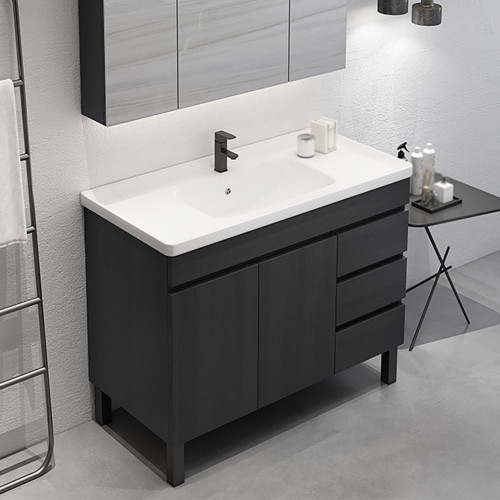 HMR Modern Bathroom Vanity Ceramics Single Sink with 3 Drawers - Black