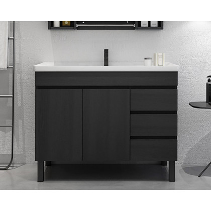 HMR Modern Bathroom Vanity Ceramics Single Sink with 3 Drawers - Black