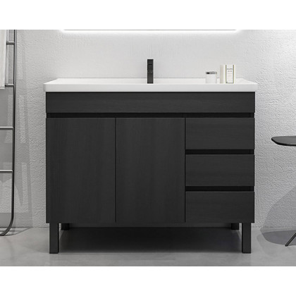 HMR Modern Bathroom Vanity Ceramics Single Sink with 3 Drawers - Black