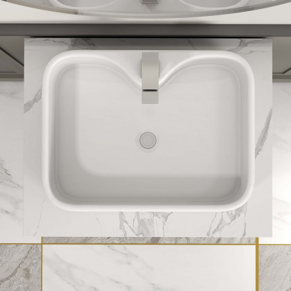 HMR - 23" Floating Bathroom Vanity Ceramic Sink with Drawer in Faux Marble